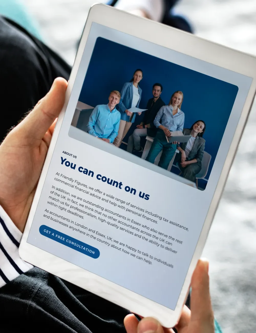 Accountant website tablet mockup